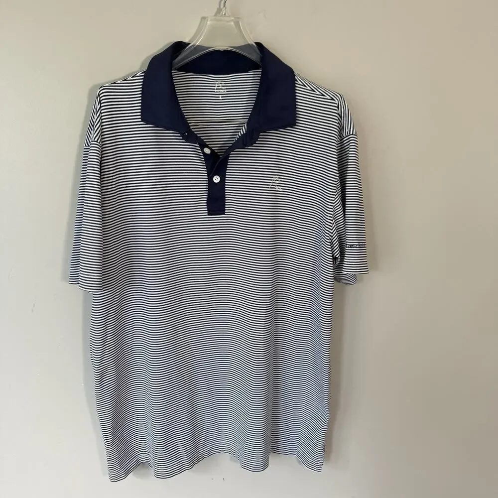 Rhoback Polo Shirt Mens L Blue White Striped Performance Golf Stephen Gould - Picture 1 of 5